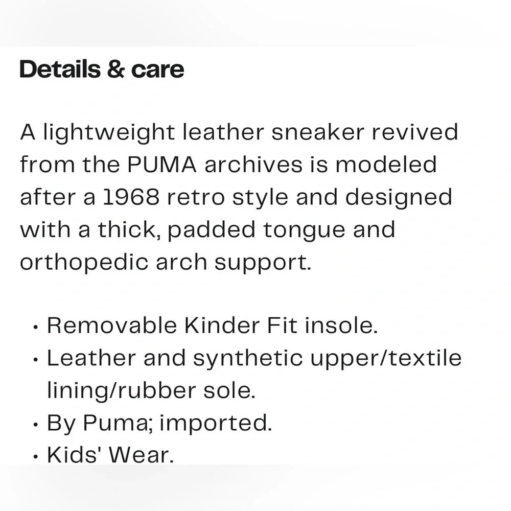 Kids Puma ‘Roma’ Sneakers. Size 7